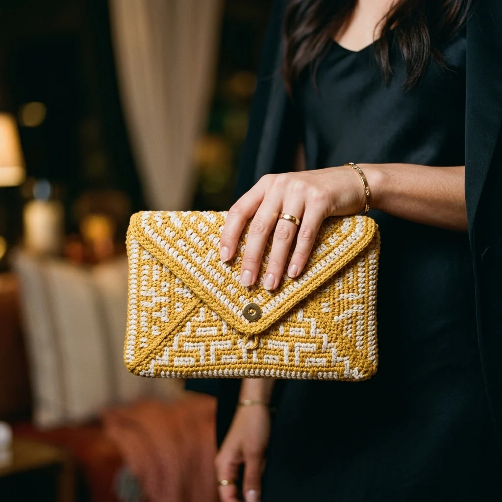 The Riviera Envelope Clutch – Mustard & Cream - Image 2