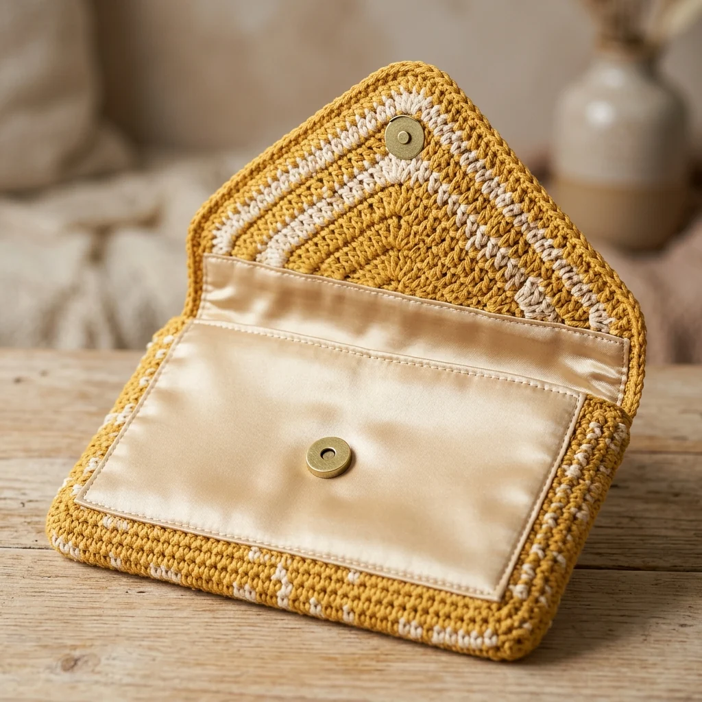The Riviera Envelope Clutch – Mustard & Cream - Image 3